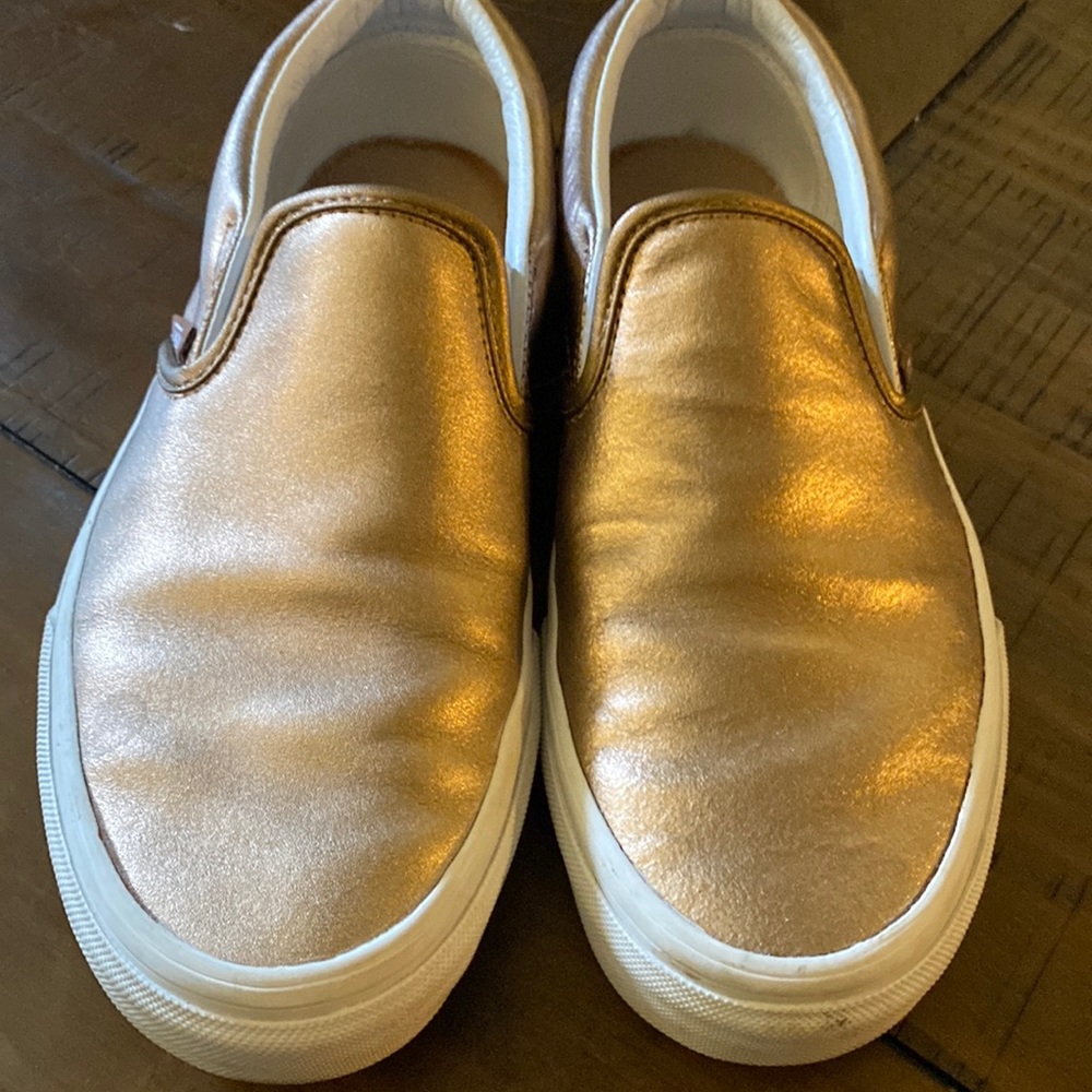Vans Sneakers Bronze Gold Leather Slip On Classic Shoes Size 8
